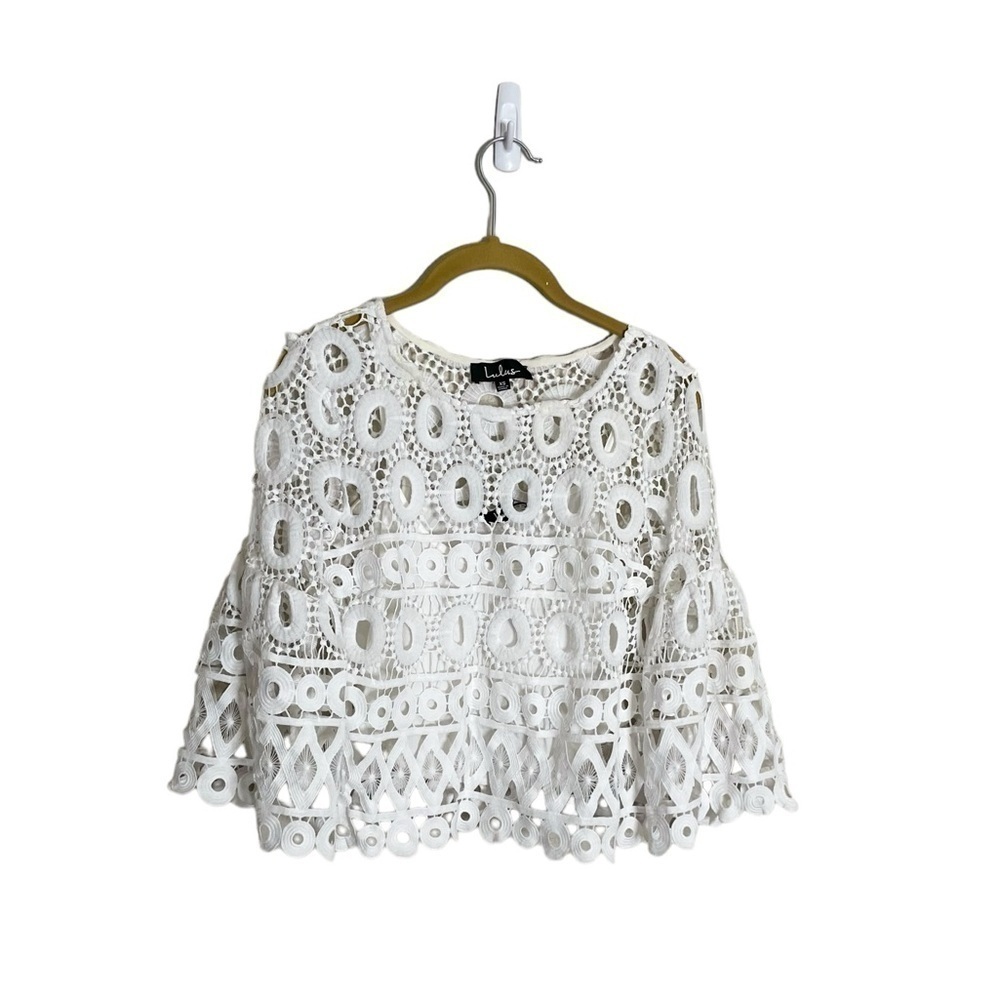 Lulus White Boho Flare Sleeve Eyelet Top XS Crop
